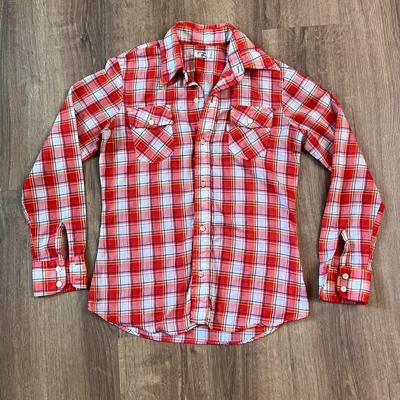Levi's Vintage 70s Red Plaid Button Down Shirt - Picture 3 of 16